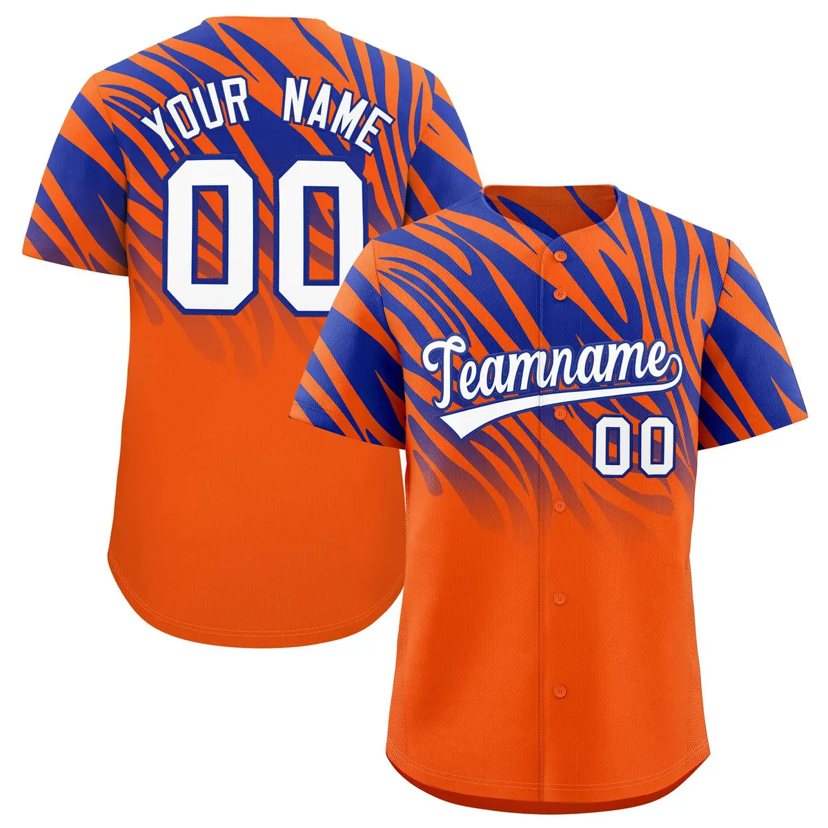 Orange Royal Tiger Stripe Gradient Animal Print Baseball Jersey