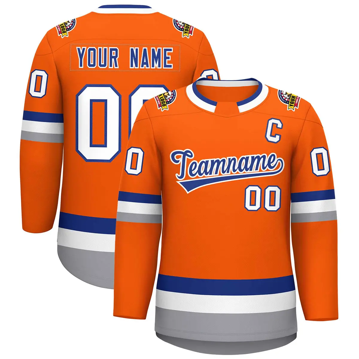 Orange Royal-White Classic Hockey Jersey