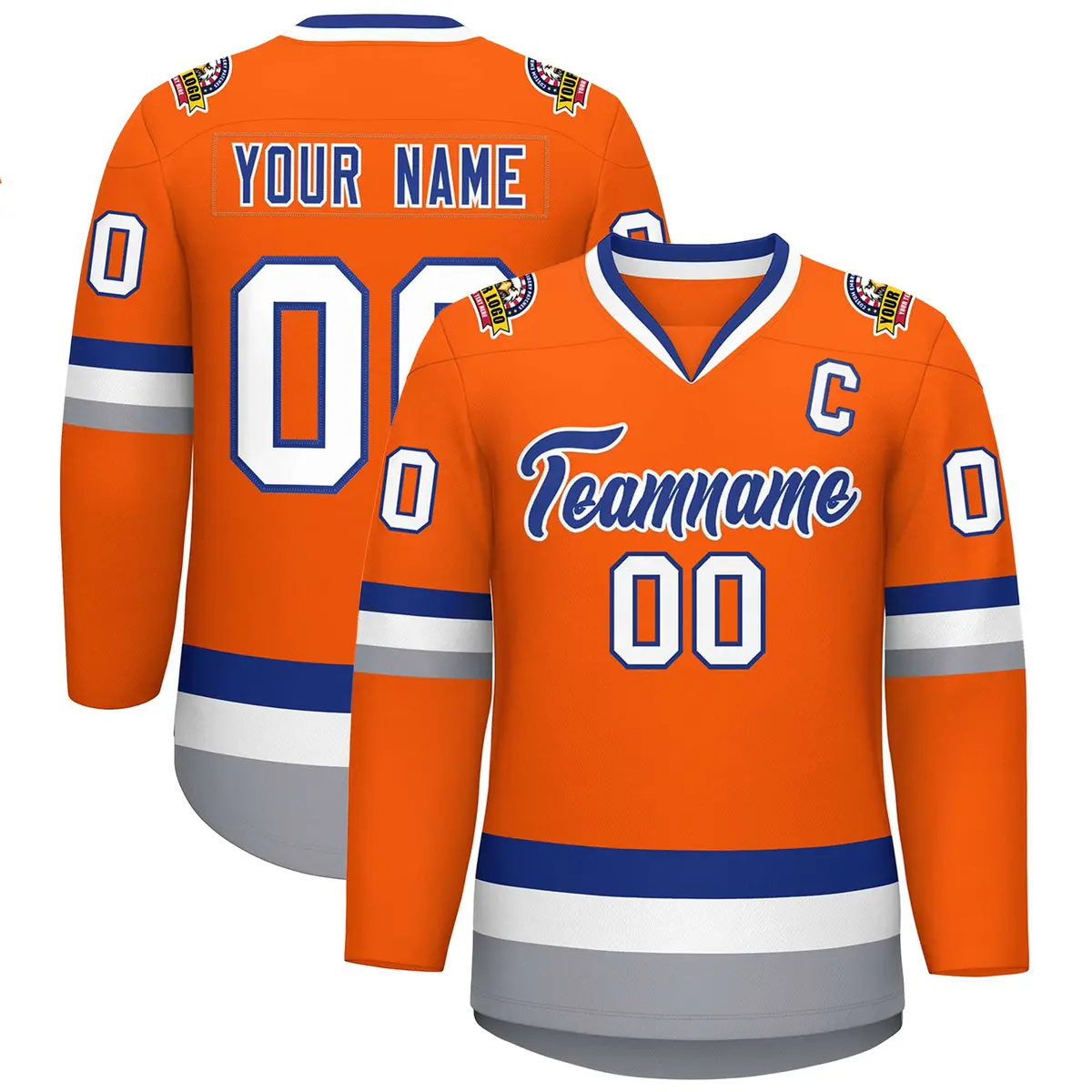 Orange Royal-White Classic Hockey Jersey
