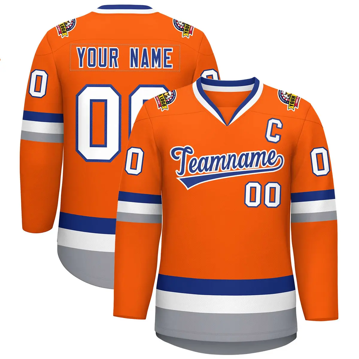 Orange Royal-White Classic Hockey Jersey