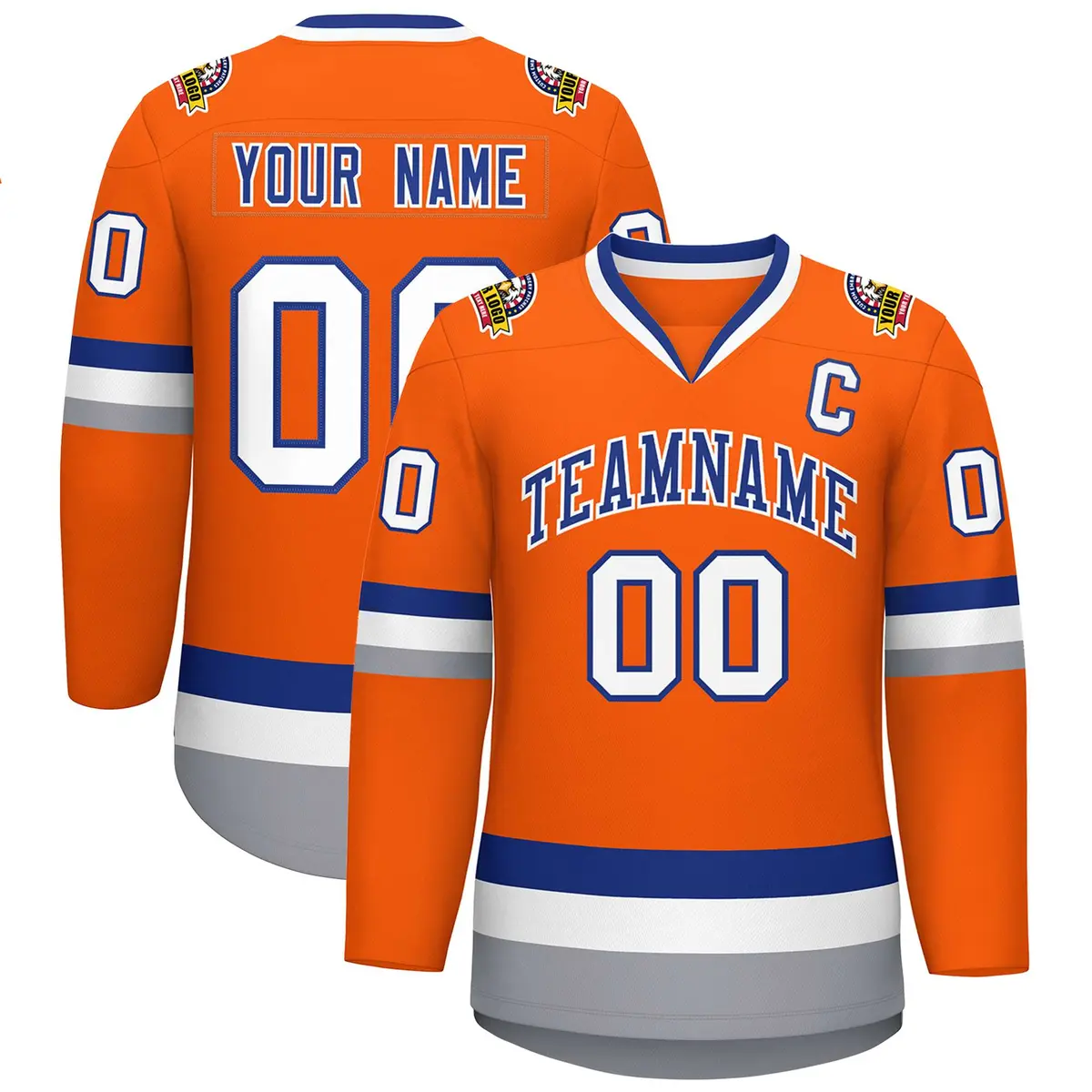 Orange Royal-White Classic Hockey Jersey