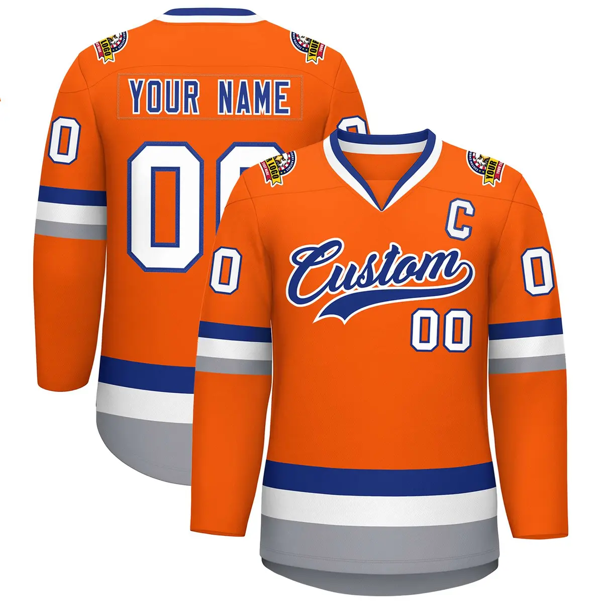 Orange Royal-White Classic Hockey Jersey