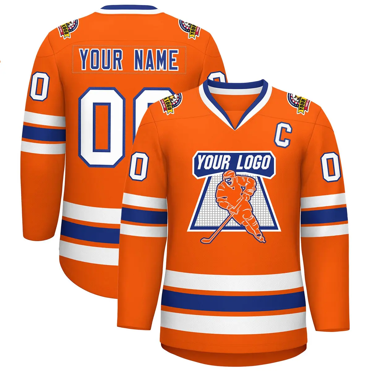 Orange Royal-White Classic Hockey Jersey