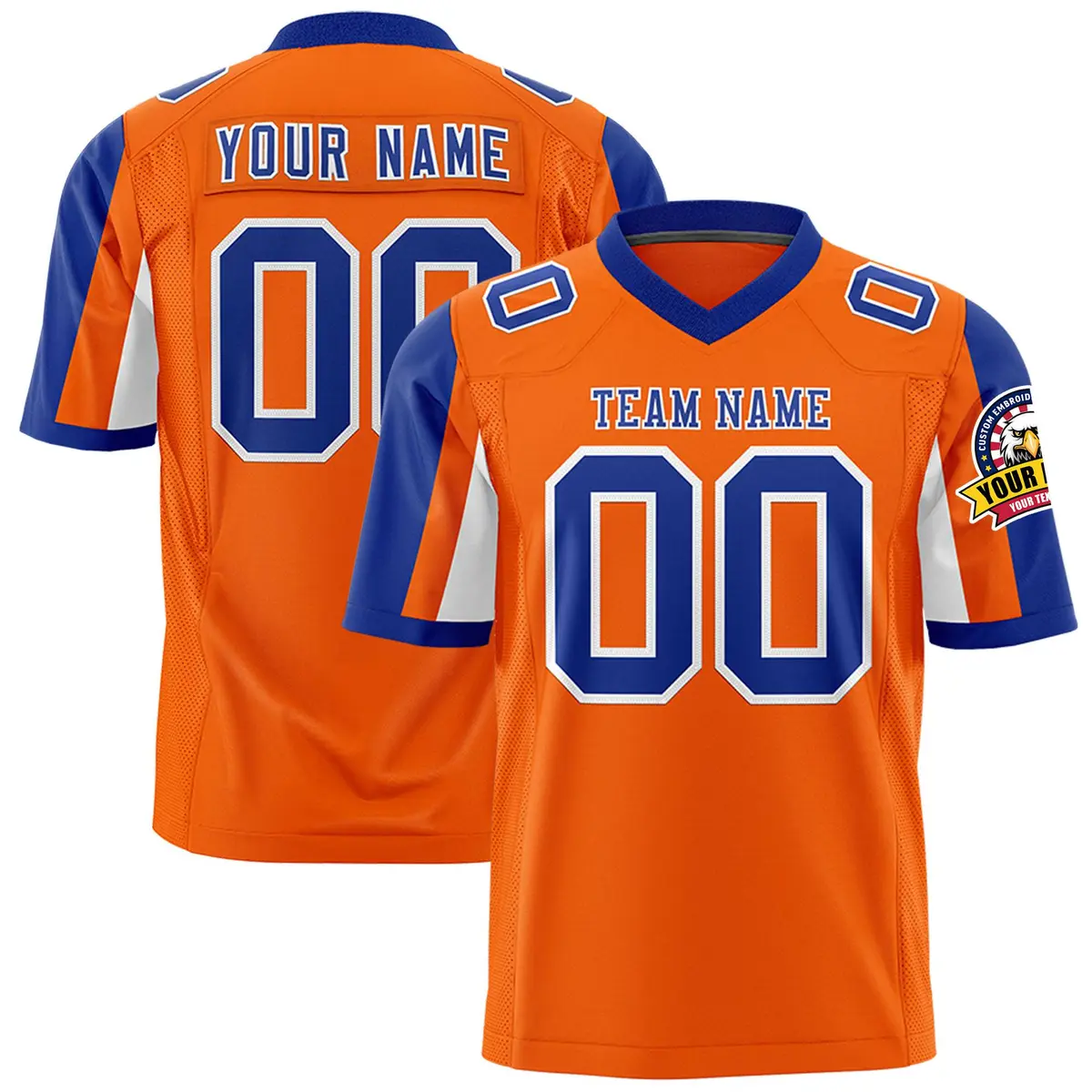 Orange Royal-White Color Block Raglan Sleeves Football Jersey