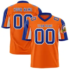 Orange Royal-White Color Block Raglan Sleeves Football Jersey