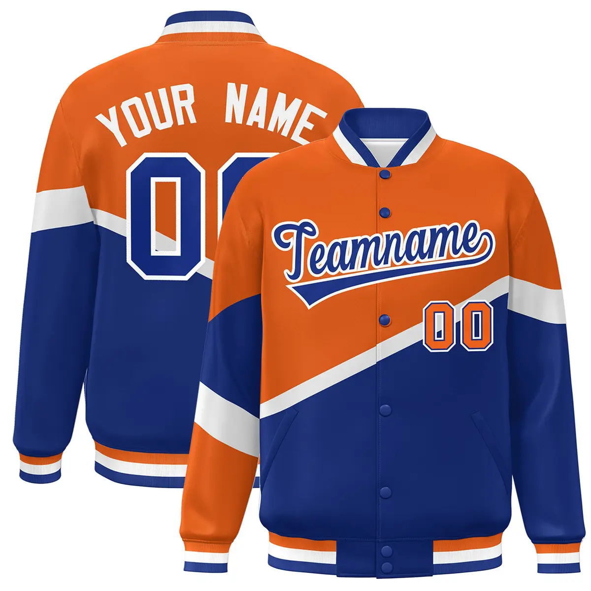 Orange Royal-White Color Block Varsity Baseball Jacket
