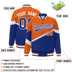 Orange Royal-White Color Block Varsity Baseball Jacket 2