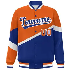 Orange Royal-White Color Block Varsity Baseball Jacket 3