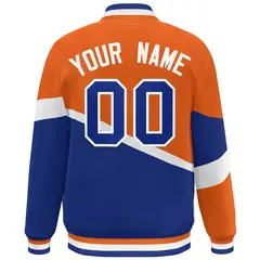Orange Royal-White Color Block Varsity Baseball Jacket 4