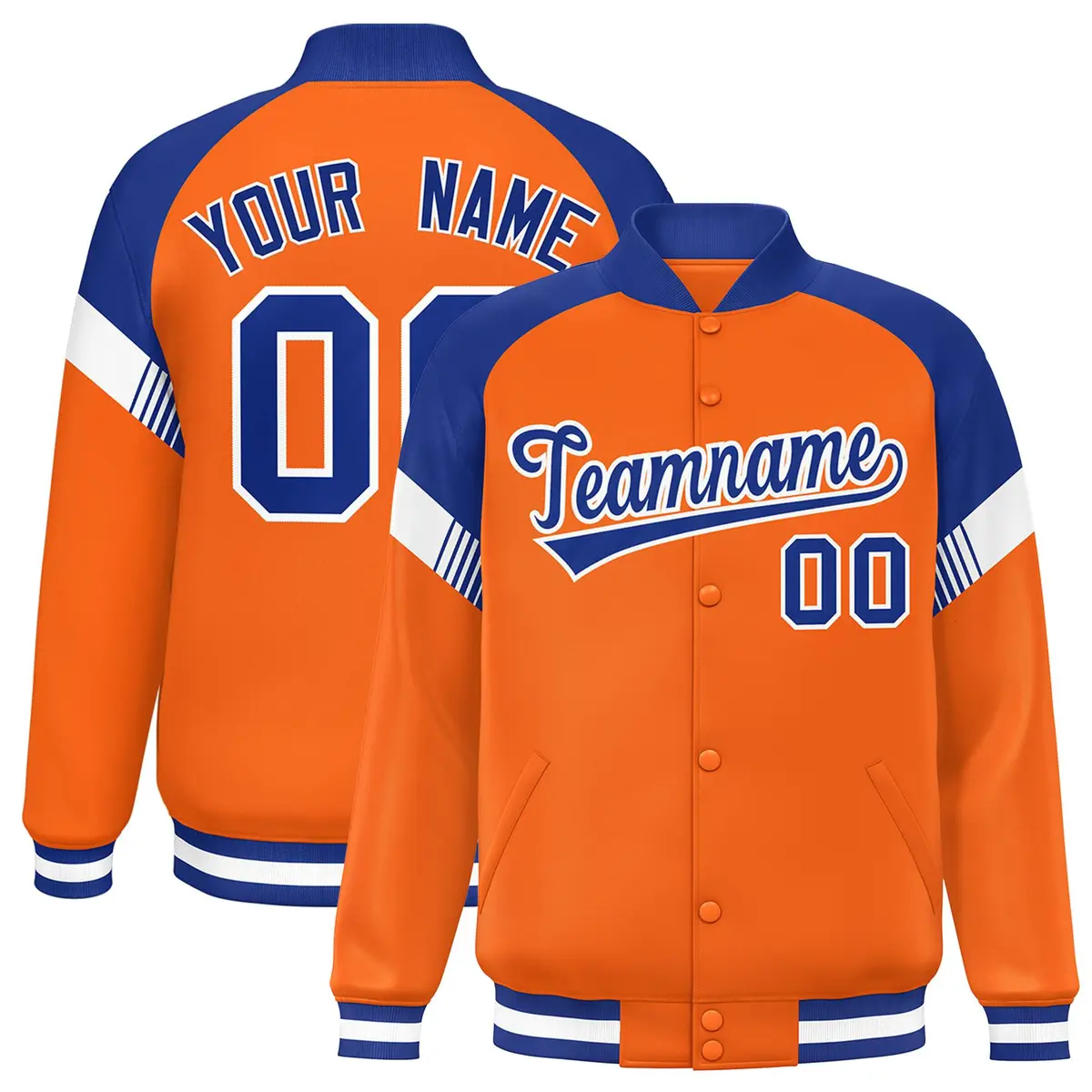 Orange Royal-White Color Block Varsity Letterman Jacket