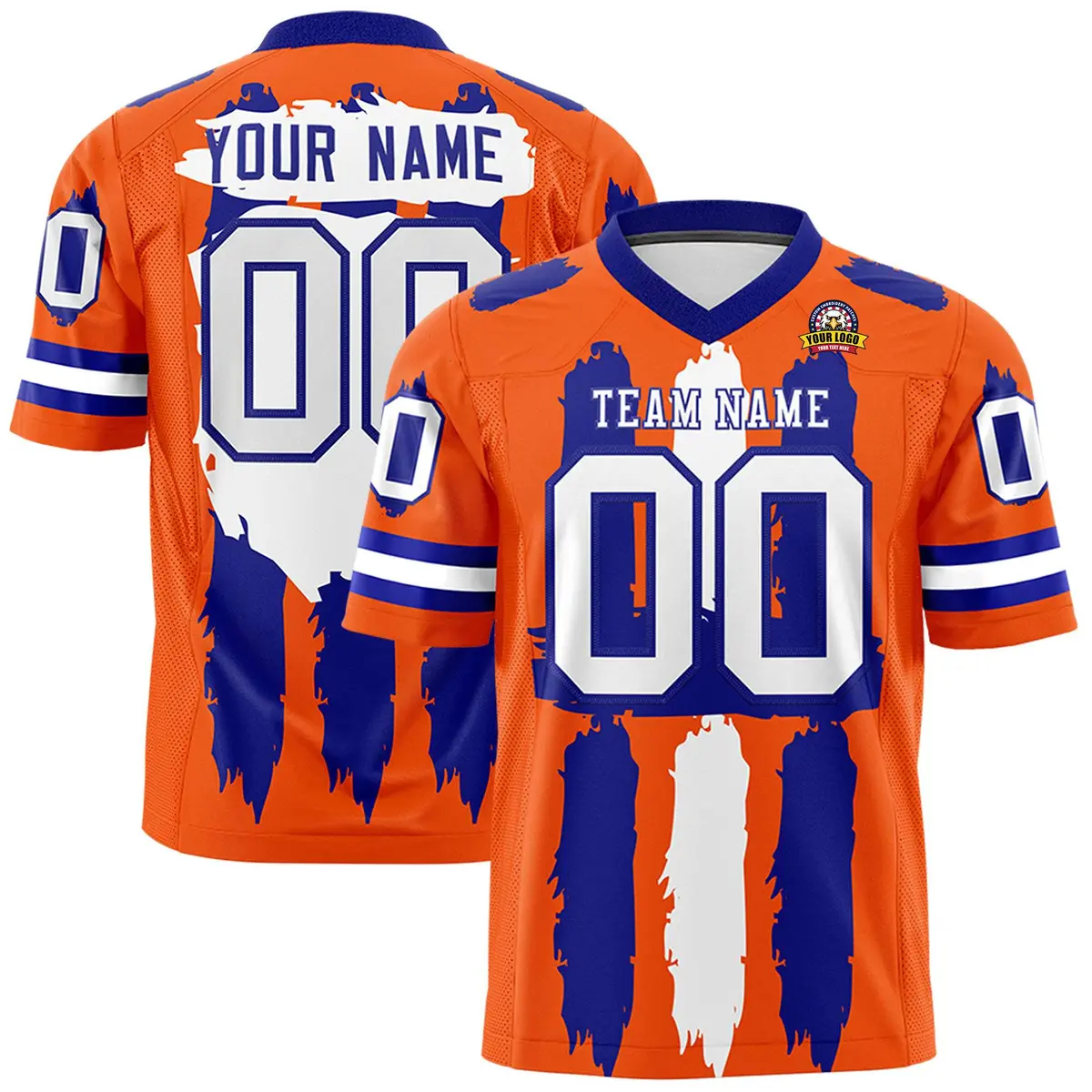 Orange Royal White Graffiti Pattern Flag Football Jersey