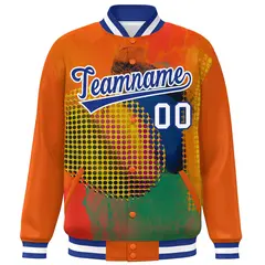 Orange Royal-White Graffiti Tie Dye Ink Paint Varsity Letterman Jacket 3
