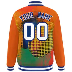 Orange Royal-White Graffiti Tie Dye Ink Paint Varsity Letterman Jacket 4