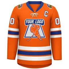 Orange Royal-White Lace-Up Neck Hockey Jersey 3