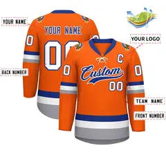 Orange Royal-White Lace-Up Neck Hockey Jersey 2