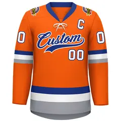 Orange Royal-White Lace-Up Neck Hockey Jersey 3