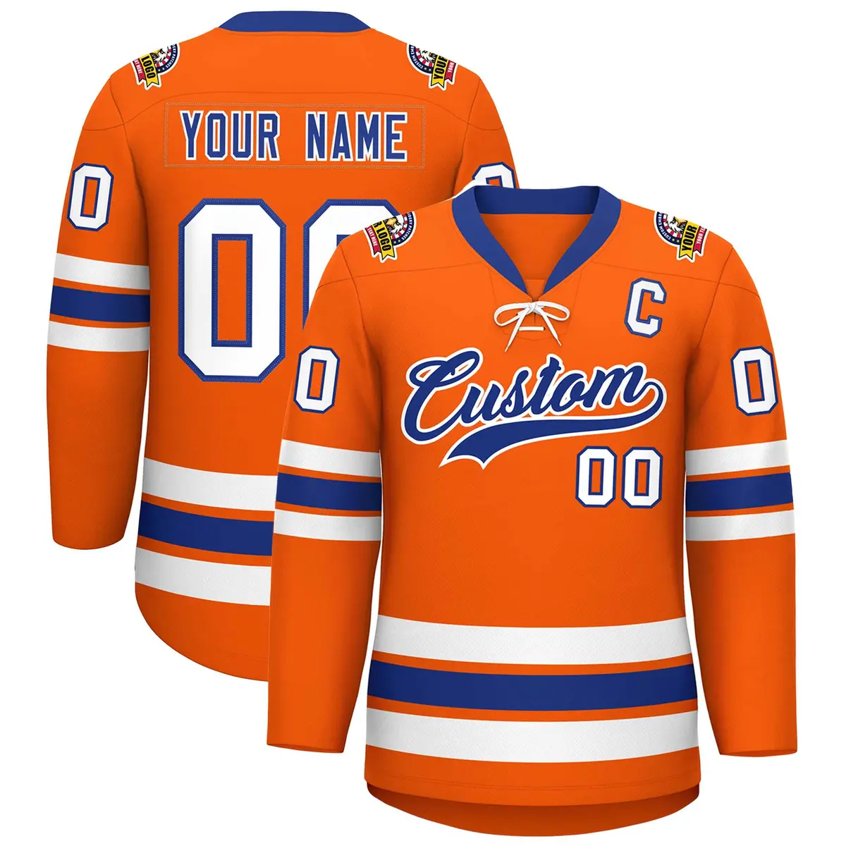 Orange Royal-White Lace-Up Neck Hockey Jersey
