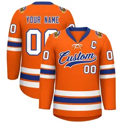 Orange Royal-White Lace-Up Neck Hockey Jersey