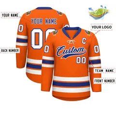 Orange Royal-White Lace-Up Neck Hockey Jersey 2