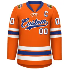 Orange Royal-White Lace-Up Neck Hockey Jersey 3
