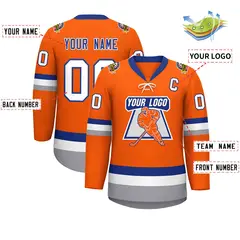 Orange Royal-White Lace-Up Neck Hockey Jersey 2