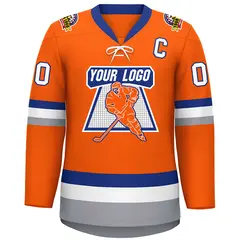 Orange Royal-White Lace-Up Neck Hockey Jersey 3