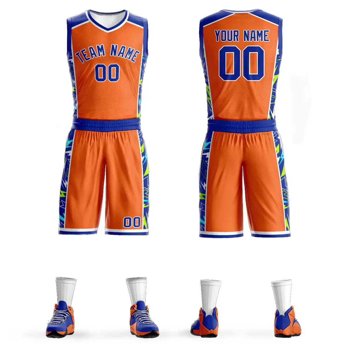 Orange Royal-White Lightning Graffiti Basketball Jersey
