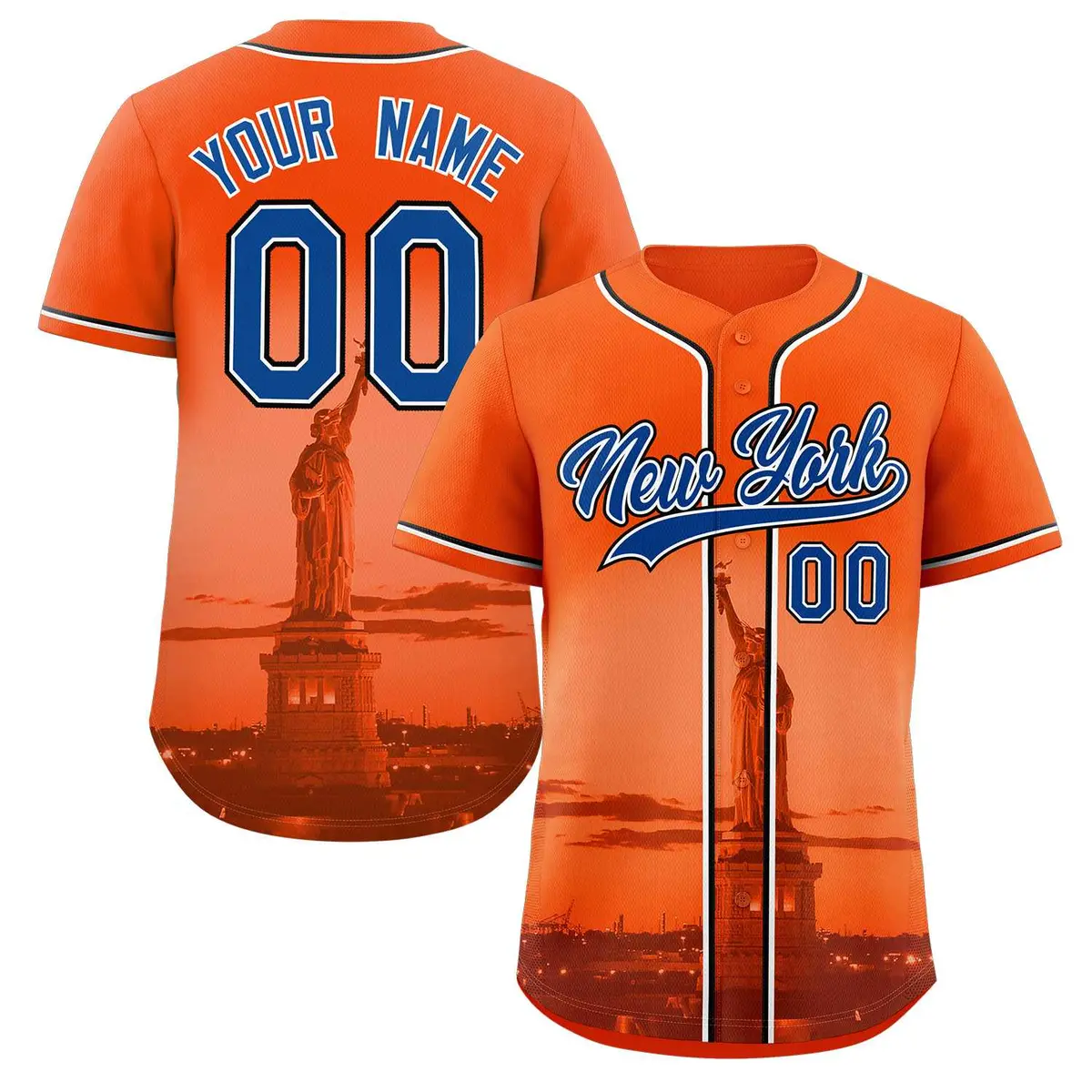Orange Royal White New York City Skyline Baseball Jersey