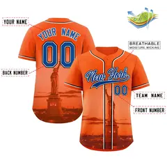 Orange Royal White New York City Skyline Baseball Jersey 2