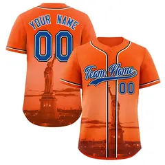 Orange Royal White New York City Skyline Baseball Jersey 1