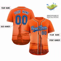 Orange Royal White New York City Skyline Baseball Jersey 2