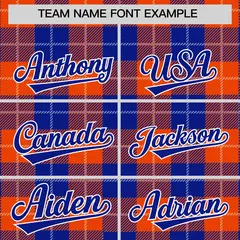 Orange Royal-White Plaid Varsity Letterman Baseball Jacket 3