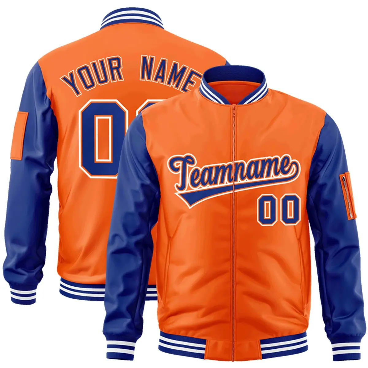 Orange Royal-White Raglan Sleeves Letterman Bomber Jacket