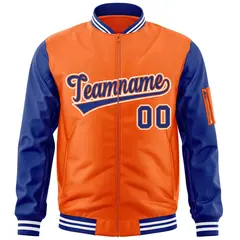 Orange Royal-White Raglan Sleeves Letterman Bomber Jacket 3