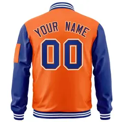 Orange Royal-White Raglan Sleeves Letterman Bomber Jacket 4