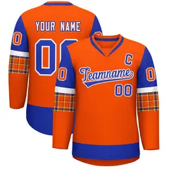 Orange Royal-White Raglan Sleeves V-Neck Hockey Jersey