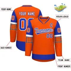 Orange Royal-White Raglan Sleeves V-Neck Hockey Jersey 2