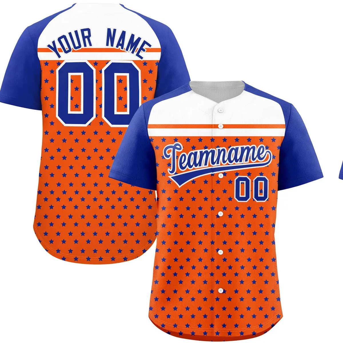 Orange Royal White Raglan Star Print Baseball Jersey
