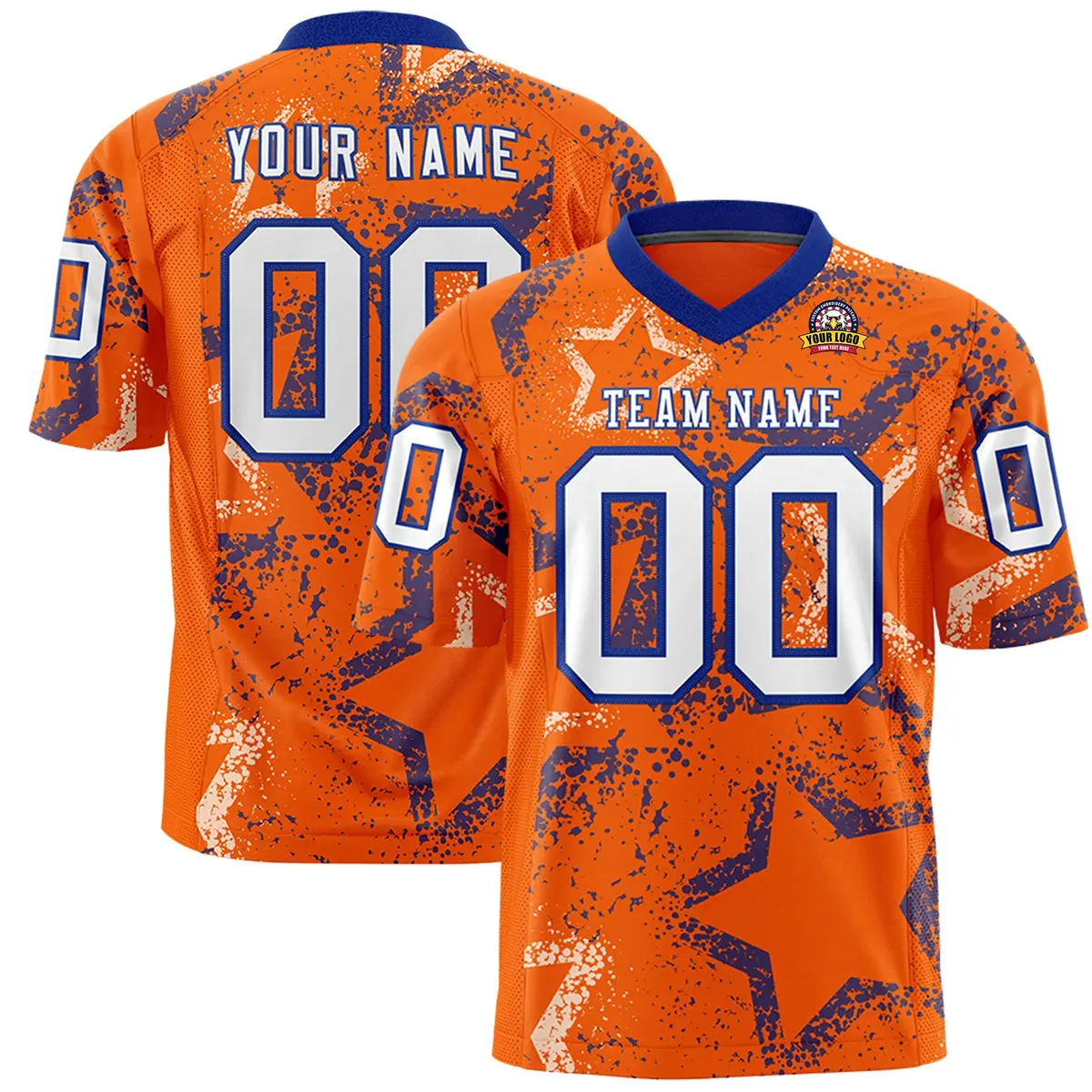 Orange Royal-White Star Graffiti Authentic Football Jersey