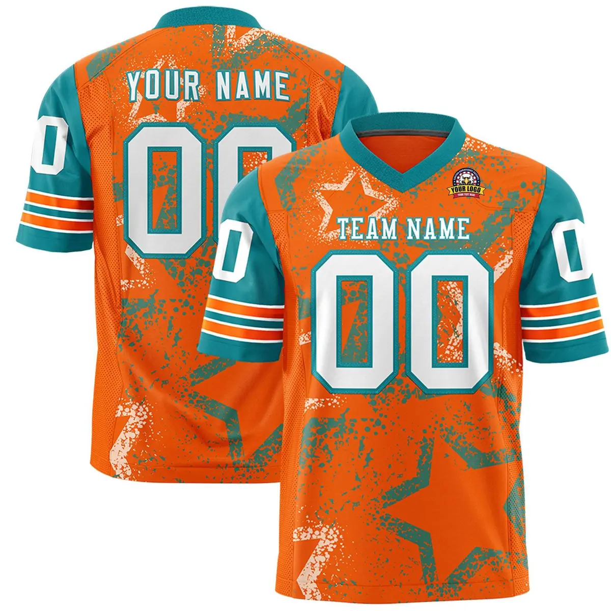 Orange Royal-White Star Pattern Authentic Football Jersey