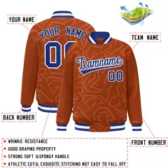 Orange Royal-White Stripe Graffiti Pattern Varsity Full-Snap Jacket 2