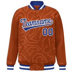 Orange Royal-White Stripe Graffiti Pattern Varsity Full-Snap Jacket 3