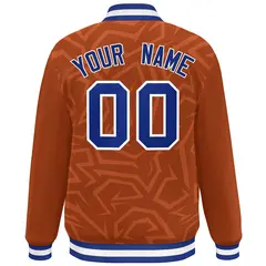 Orange Royal-White Stripe Graffiti Pattern Varsity Full-Snap Jacket 4