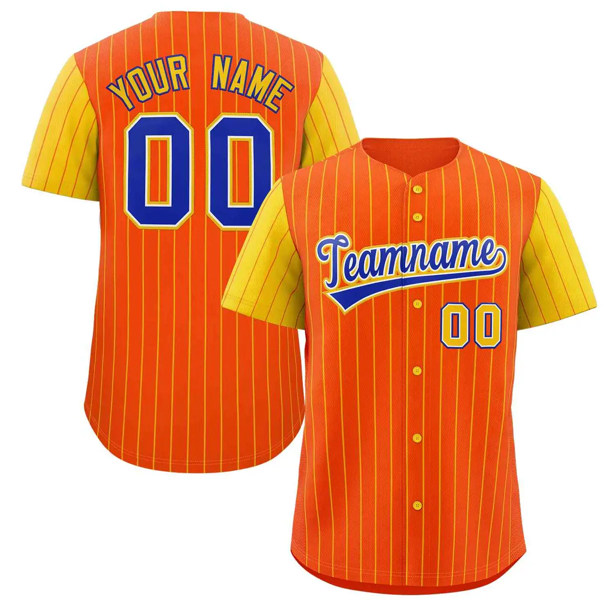 Orange Royal-White Stripe Raglan Sleeves Baseball Jersey