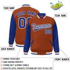 Orange Royal-White Stripe Varsity Bomber Jacket with Raglan Sleeves 2