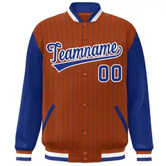 Orange Royal-White Stripe Varsity Bomber Jacket with Raglan Sleeves 3