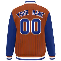 Orange Royal-White Stripe Varsity Bomber Jacket with Raglan Sleeves 4