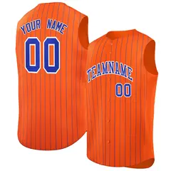 Orange Royal-White Striped Sleeveless Baseball Jersey 1
