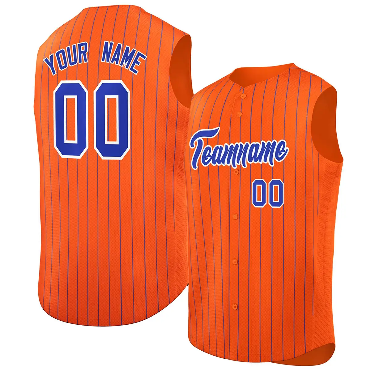 Orange Royal-White Striped Sleeveless Baseball Jersey