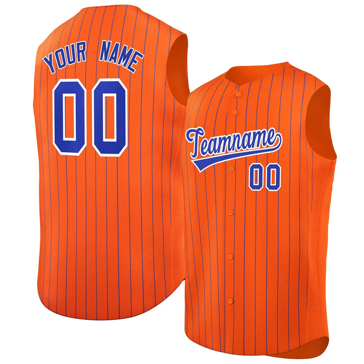Orange Royal-White Striped Sleeveless Baseball Jersey